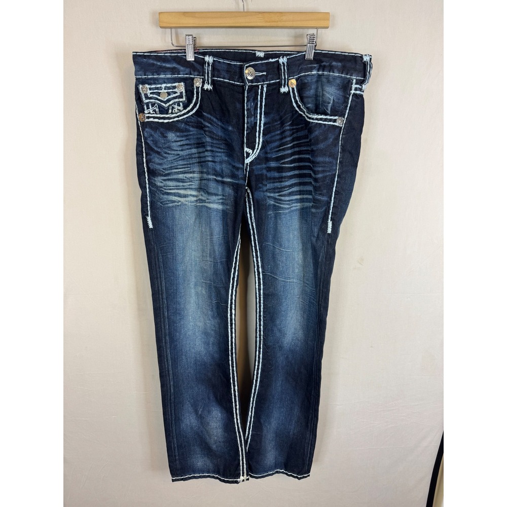 True Religion Straight Leg Super T Stitch Dark Wash Denim Jeans Mens 38X34